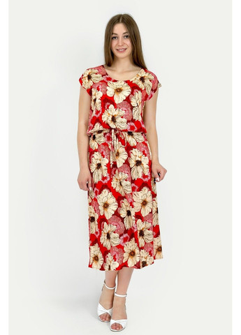 Красное повседневный платье c31/1-6 а-силуэт Bon Voyage с цветочным принтом