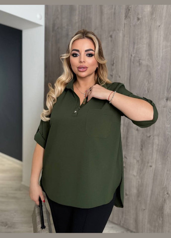Хаки женская блузка свободного кроя с широким рукавом MonCher