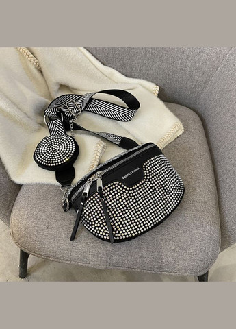 Жіноча сумка бананка на груди зі стразами міні сумочка екошкіра чорна (sku_1398) No Brand (330576611)