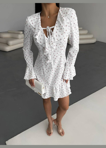 Білий легка приємна до тіла літня сукня в квітковому принті No Brand з квітковим принтом