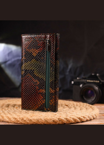 Горизонтальний жіночий гаманець з натуральної шкіри з тисненням під змію 21648 Різнокольоровий Canpellini (298920746)