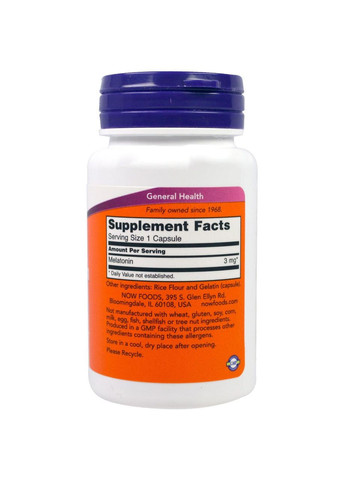 Мелатонін, Melatonin,, 3 мг, 60 капсул Now Foods (364311830)