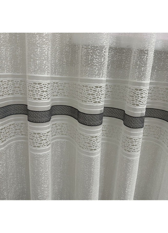 Ексклюзивна тюль Жаккард "Модерн" з візерунком, 300х270 см – Готова на Тасьмі білого кольору з сірими смужками. No Brand (363834538)