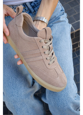 Темно-бежеві жіночі замшеві кеди кольору капучино, преміальні, з устілкою memory foam (відшив 3 дні) Paradize