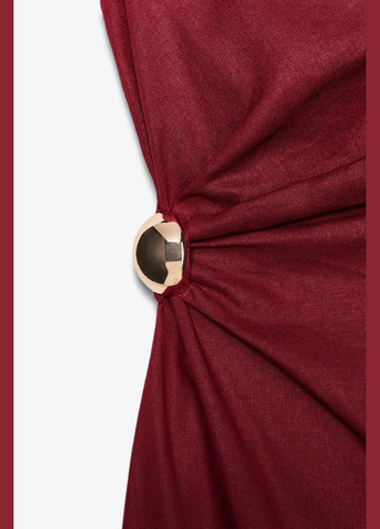 Темно-червона драпирована сукня середньої довжини з льоном Zara
