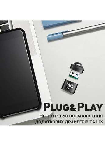 USB 2.0 кардридер для TF / MicroSD карт пам'яті CR-01, перехідник, 480 Мбіт/с Addap (375460512)