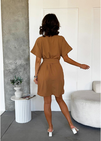 Бежевое коктейльное, повседневный, джинсовое, деловое, кэжуал комфортное и современное платье-рубашка из легкой жатой ткани рубашка INNOE однотонное