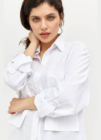 Біла демісезонна сорочка жіноча базова з жатого льону біла mkrm4095-10 Modna KAZKA