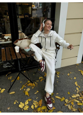 Женский теплый комбинезон FINO Mode комбинезон-брюки белый спортивный, повседневный, кэжуал трехнитка с начесом