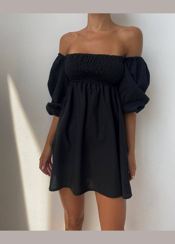 Чорна повсякденний, кежуал жіноча чорна сукня No Brand однотонна