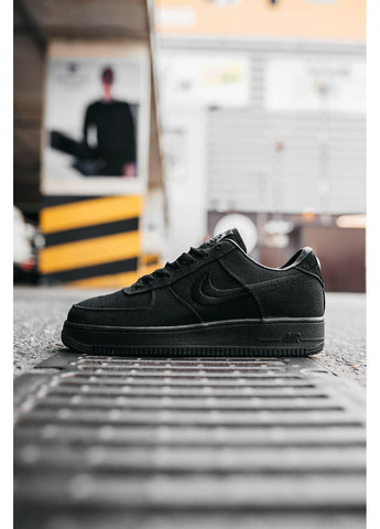 Чорні Осінні кросівки чоловічі nike air force 1 black x stussy найк аір форс 1 преміум No Brand