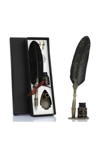 Перьевая ручка чёрная для каллиграфии и письма в стиле пера 0,5 мм в подарочной коробке с чернильницей No Brand (362682232)