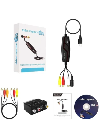 USB 2.0 відеокарта захоплення DIGITNOW BR117 для оцифрування Hi8/VHS/DVD (Composite + SCART адаптер), для Windows та Mac, чорна No Brand (388579733)