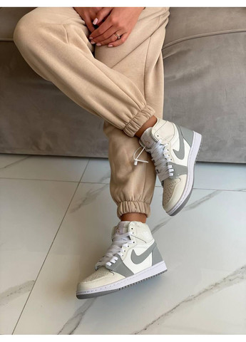 КРОССОВКИ ЖЕНСКИЕ NIKE AIR JORDAN 1 RETRO HIGH GREY WHITE НАЙК АИР ДЖОРДАН No Brand серые демисезоны (368862334)