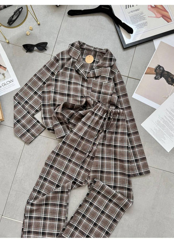 Темно-коричнева всесезон жіноча піжама з сорочкою та штанами сорочка + брюки Avanti