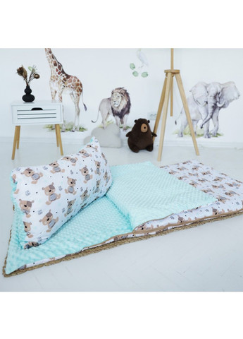 Детский спальный мешок постель на молнии с подушкой чехлом для хранения переноски (479341-Prob) Медвежата мятные размер М Unbranded (317278043)