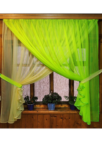 Готовая короткая занавеска Виктория нион салат +пшеничный No Brand (372133921)