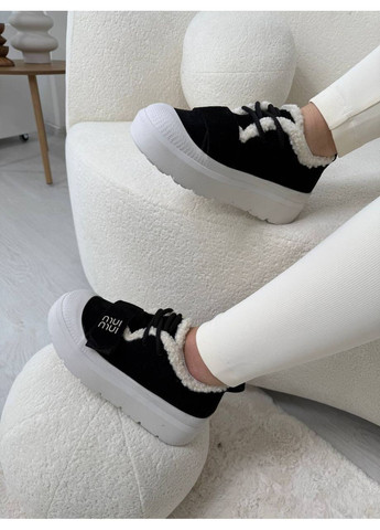 Чорні кеди з натуральної замші зимові No Brand Кеди