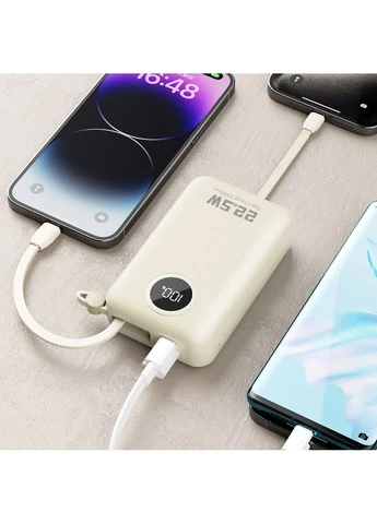 УМБ 20000mAh K14+ 22,5W PD,QC USB-A,USB-C In/Out,з вбудованими кабелями USB-C/Lightning Білий Dudao (383063852)