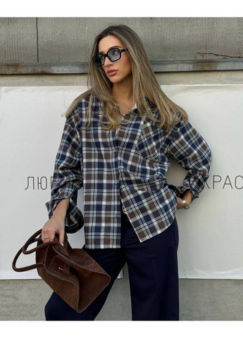 Синяя кэжуал рубашка в клетку Україна с длинным рукавом