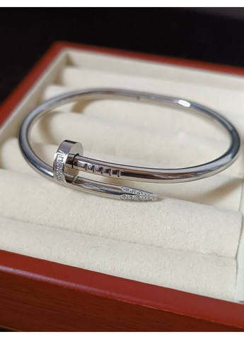 Браслет-цвях жіночий із медичної сталі сріблястий з камінням No Brand (368713783)