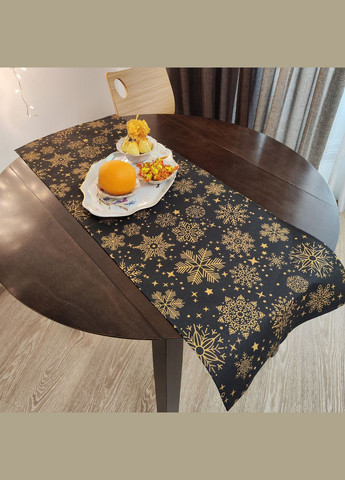 Ранер на стол декоративная дорожка водоотталкивающая тефлоновая новогодняя черная со снежинками 37х100см Maystat (305390467)