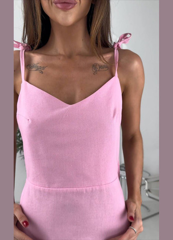 Розовое повседневный, коктейльное женское платье из льна на завязках с открытой спиной Avanti однотонное