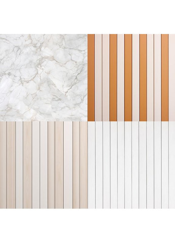 Вініловий фотофон 3D, мармурова стіна і декоративні рейки, підлога світле дерево і біла панель, 60×60 см, №58367 PhotoVinyl (354372569)