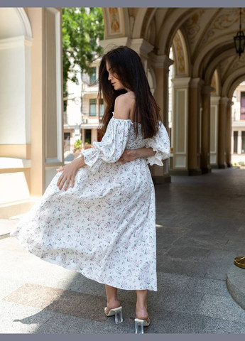 Белое праздничный, повседневный женское муслиновое платье Avanti с цветочным принтом