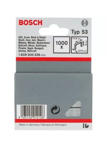 Скобы (53, 6х11.4х0.74 мм, 1000 шт) для степлера (25985) Bosch (333336413)