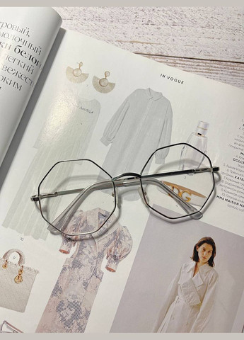 Окуляри іміджеві восьмикутні прозорі зі сріблястою оправою унісекс LIGHT (315889527)