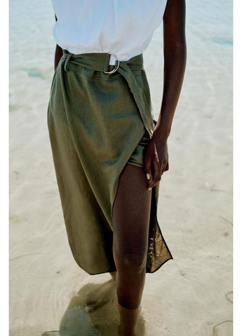 Білий комбінована сукня міді з ременем Zara