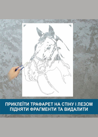 Трафарет для фарбування, Голова коня, одноразовий з самоклеючої плівки 170 х 115 см Декоинт (293175947)