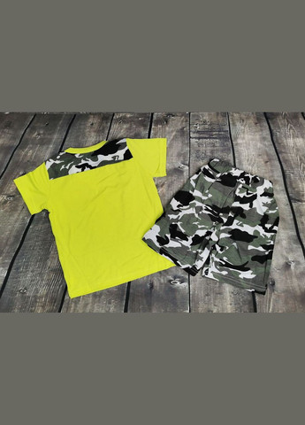 Комбинированный летний летний костюм для мальчика камуфляж салатовый верх 1182 No Brand