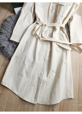 Бежевое платье-рубашка с карманами zw collection Zara
