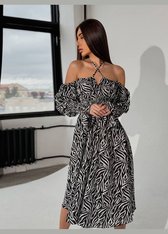 Черно-белое повседневный женское платье FINO Mode с цветочным принтом