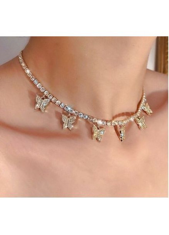 Золотистое ожерелье колье бабочки в стразах, 4588 No Brand (349731970)