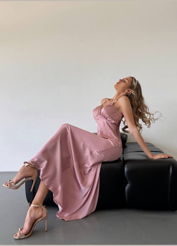 Пудрова кежуал шовкова максі сукня на брітельках а-силует Adelante однотонна