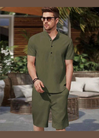 Оливковый (хаки) летний костюм натуральный дышащий материал No Brand