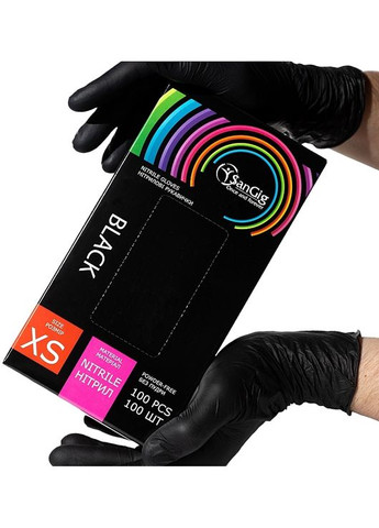 Рукавички нітрилові нестерильні, чорні, розмір XS 100шт (1439939-27062186) SanGig (368639233)