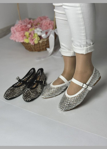 Женские женские белые летние балетки со стразами | белые стразы текстиль, искусственная кожа (323142540)
