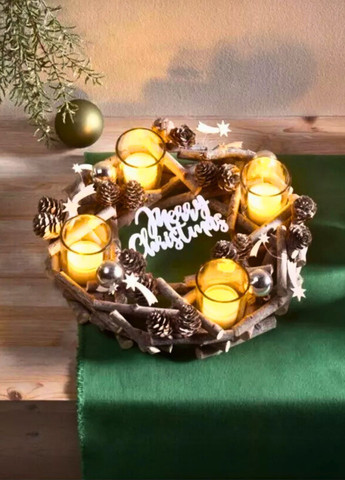 Рождественский венок-подсвечник «Winter Magic» из натуральных материалов 28см Красный (7858) Livarno home (363135314)