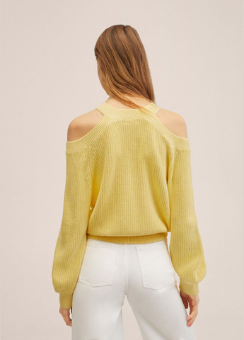 Желтый демисезонный свитер оверсайз, вязаный с вырезами джемпер Mango