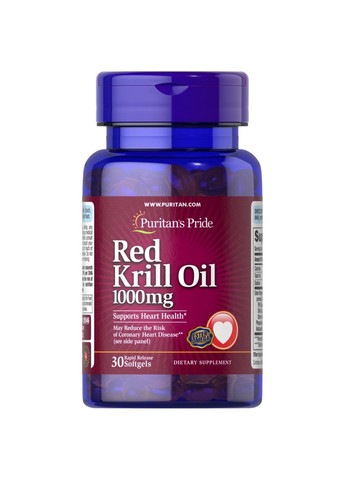 Жирные кислоты Red Krill Oil 1000 mg, 30 капсул Puritans Pride (293341088)