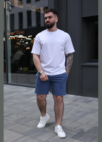 Красивые летние мужские костюмы хлопковый комплект, белая футболка синие шорты, для отпуска и спорта Intruder Breeze (359378575)