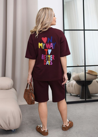 Костюм женский летний оверсайз из двунитки Penye (футболка + шорты) No Brand (336965538)