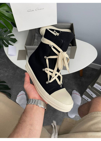 Чорно-білі Осінні кросівки чоловічі rick owens drkshdw hexagram black milk premium | рік оуенс гексаграма преміум чорно-білі No Brand