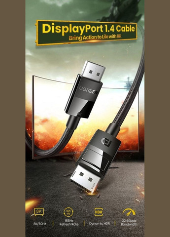 Кабель DP114 DP 1.4 Male to Male Plastic Case Braided Cable 1m (UGR-80390) Ugreen (300677628)