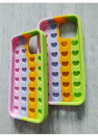 Чохол Pop it для 12 Pro Max антистрес Попіт силіконовий з серцями райдужний No Brand (360896536)