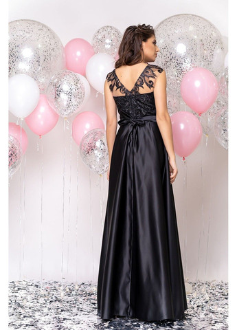 Черное вечернее платье атлас глиттер 20018 черное Tanita-Romario